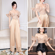 越南品牌glamdoll2024年春季纯欲气质裸杏色，蝴蝶结套装裙