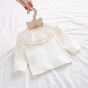 2023春秋装婴幼儿童女宝宝荷叶领白色上衣0-4岁长袖打底衫T恤洋气
