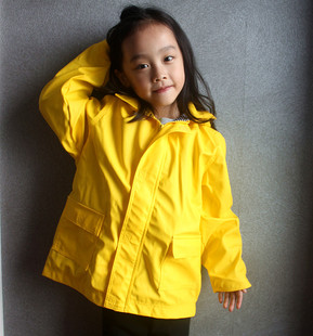 儿童防水风衣，PU高档亮黄色雨衣，幼儿园小童户外运动挡风外套