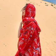 云南泰国沙漠红色民族风保暖披肩，围巾女秋冬百搭出游海边沙滩纱巾