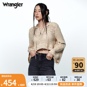 wrangler威格24春夏韩国设计高腰美式短款镂空针织抽绳女毛衣