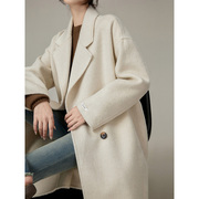 崛起的小个子白色双面羊绒，大衣女款秋冬季中长款羊毛呢子西装外套