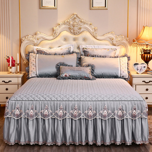 欧式夹棉加厚床裙三件套1.8m床罩公主，风蕾丝床单1.5米床防滑床套