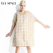 YUESPACE蕾丝衫宽松显瘦中长款T恤女休闲罩衫夏季V领短袖镂空上衣