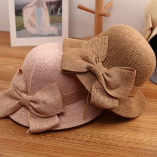 蝴蝶结渔夫帽子女夏季盆帽太阳帽，韩版百搭时尚，可折叠遮阳帽小礼帽