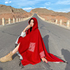 秋冬红色连帽披肩名族风，加厚保暖沙漠斗篷，女西藏青海云南旅游外套
