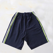 夏季深蓝短裤前白后荧光绿条两道杠校服跑步运动透气五分裤可定制