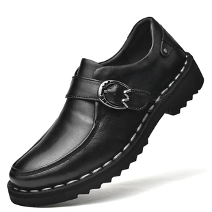 吉普 盾真皮男鞋黑色英伦商务休闲皮鞋低帮防滑工装复古大头皮鞋