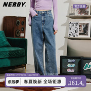 NERDY2023韩国潮牌夏季牛仔裤大字母logo直筒裤男女同款长裤