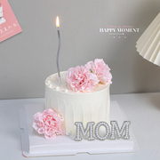 2024母亲节简约蛋糕装饰mom珍珠，摆件唯美康乃馨花束妈妈生日插件