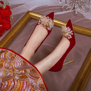 婚鞋新娘鞋红色细高跟鞋，春女2024不累脚，敬酒中式秀禾服结婚鞋