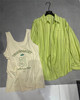 两件套套装女夏条纹小清新中长款长袖绿色衬衫+字母背心T恤减龄韩