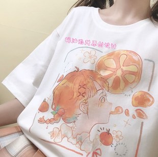 原创原宿日系可爱软妹甜美漫画元气少女JK学生纯棉短袖T恤上衣夏
