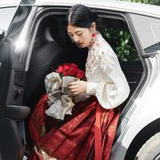 蕴锦鸾凤竖领对襟衫重工衬衫，新中式红色马面裙，汉服女敬酒服婚服