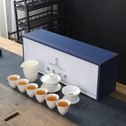 盖碗羊脂玉白瓷功夫茶具，套装茶杯家用客厅办公室，会客德化陶瓷logo