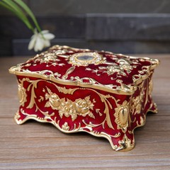 欧式复古玫瑰花首饰包装盒锌合金家居桌面收纳盒金色镶钻中小