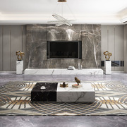 大理石茶几电视柜组合石材黑白色创意长方形茶桌小户型客厅家俱
