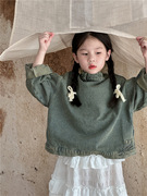 韩版女童牛仔外套2023秋季儿童复古牛仔，个性时尚百搭夹克上衣
