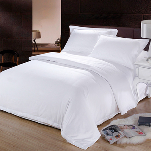 酒店床上用品四件套纯棉，宾馆床单被套白色，布草五星级酒店民宿专用
