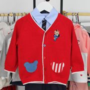 2024春款韩版童装男童红色针织，开衫毛线衣(毛，线衣)儿童单排扣v领外套上衣