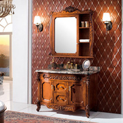 欧式浴室柜镜柜红橡木台盆，柜洗手盆柜组合落地实木雕花卫浴柜定制
