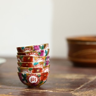 潮汕七八十年代工夫茶杯，手绘金地万花老茶杯薄胎蛋壳，杯品茗杯茶具