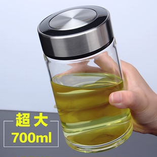 便携大容量水杯单层玻璃杯男女士加厚超大泡茶杯透明耐热1000ml