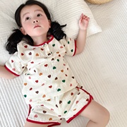 韩国儿童夏季高级家居服，100%全棉双层纱布，睡衣男童女童居家外出服