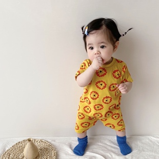 宝宝衣服夏季薄款婴儿连体衣短袖爬服韩版童装卡通背心短裤套装