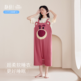 静韵凉感型草莓熊可爱(熊可爱)睡衣女夏季纯棉薄，款短袖孕妇睡裙可外穿
