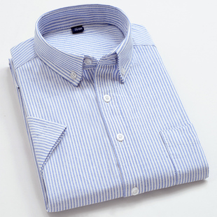 蓝白竖条纹衬衫男短袖夏季纯棉，韩版半袖衬衣，潮流日系细条纹称衫寸