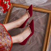 大红色结婚鞋夏季女2022年秀禾服婚纱两穿新娘鞋敬酒高跟鞋