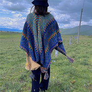 民族风开叉斗篷披肩女百搭保暖加厚加大青海湖西藏新疆旅游用围巾