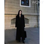 除于七韩.素希西装杂志模特高级有气场黑色长款宽松西装外套