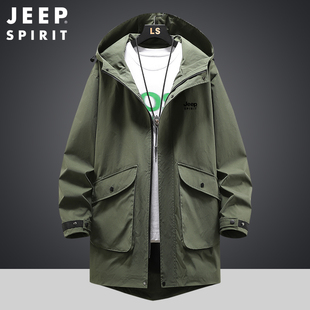 jeep吉普中长款风衣外套，男春季宽松大码加肥加大休闲运动夹克