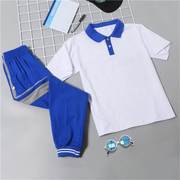 中大小学生校服短袖上衣，夏季蓝白校裤套装，毕业学校班服团队服运动