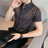 男士衬衫短袖休闲修身韩版潮流，帅气夏季商务条纹，衬衣短袖抗皱衬衫