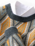 男士100羊毛衫，秋季加厚宽松圆领毛衣，拼色休闲商务打底羊绒衫