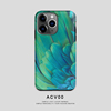 Acvoo绿色孔雀羽毛iPhone13Pro适用于12双层15P全包X手机壳14