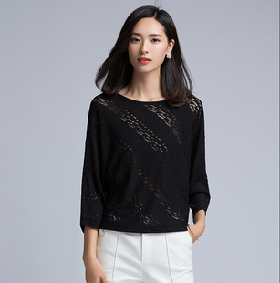 夏季韩版女装蝙蝠型宽松镂空针织，套头衫t恤短袖女时尚潮
