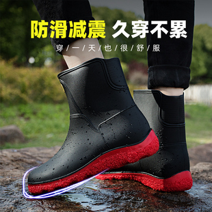 雨鞋男款中筒雨靴，加绒低筒水鞋防滑防水短筒保暖轻便加厚橡胶耐磨