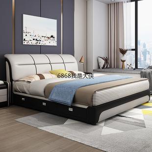 香港澳门现代简约软体床储物皮艺床1.8米双人床1.5大小户型皮