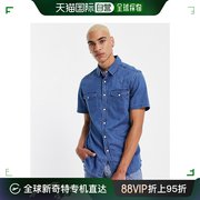香港直邮潮奢asos男士，western设计紧身款中长水洗牛仔布衬衫