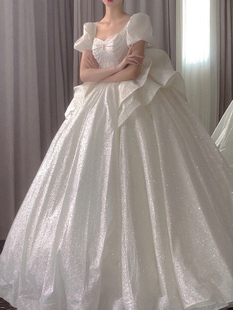 婚纱礼服2024新娘主纱法式复古高级质感星空，大拖尾高腰孕妇轻
