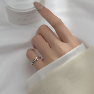 925纯银戒指女ins小众设计感简约线条小指尾戒开口素圈个性指环