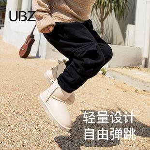 ubz儿童雪地靴防水防滑男童，2023年冬季皮面，女童加绒加厚棉鞋