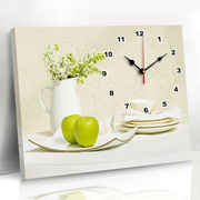现代带钟表挂画简约餐厅水果，装饰画单幅无框画厨房壁画客厅墙画