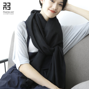 春秋冬季韩国黑色羊毛围巾披肩女纯色百搭两用超长薄款超大围巾