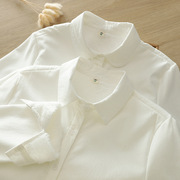 日系学院风jk圆领长袖衬衣女，羊羔绒加厚保暖学生白色衬衫上衣大码
