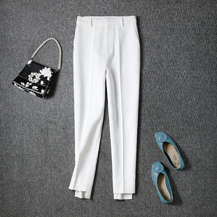 白色裤子女显瘦烟管浅色，小脚西装裤高腰直筒，垂感休闲裤夏季g487
